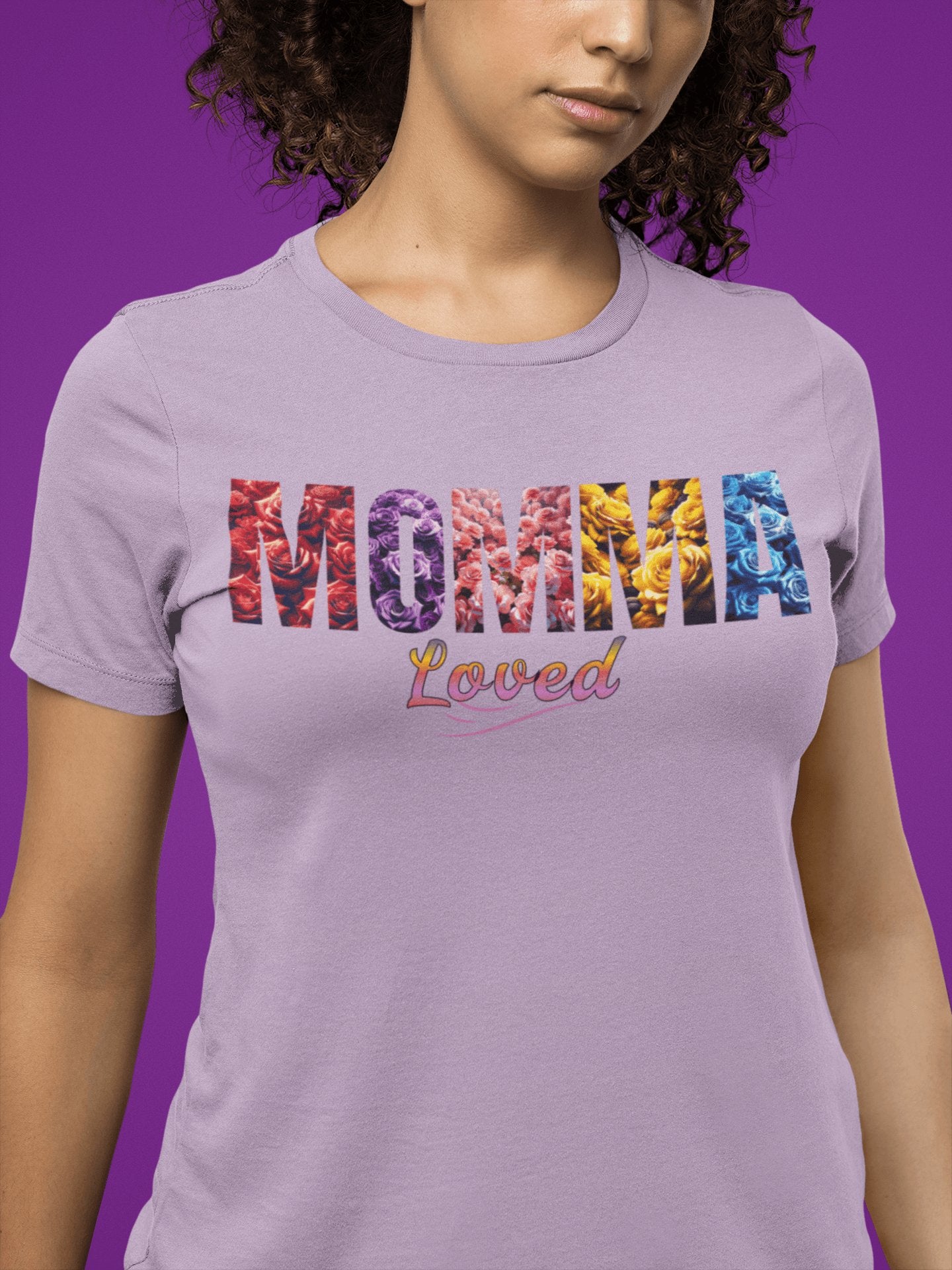 Momma Loved Floral T - Shirt - Multicolored Flower Script Comfort Colors Tee - Encore2woIvoryS