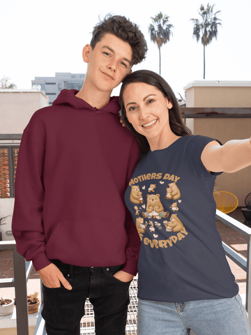 Mother's Day Is Everyday Mama Bear Graphic Tee Cute Gift for Mom - Encore2woNavyS