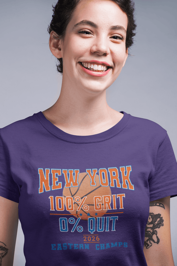 New York Basketball Grit T-Shirt | 2026 Eastern Champs Tee, NY Hoops Fan Orange Blue - Encore2woPinkS