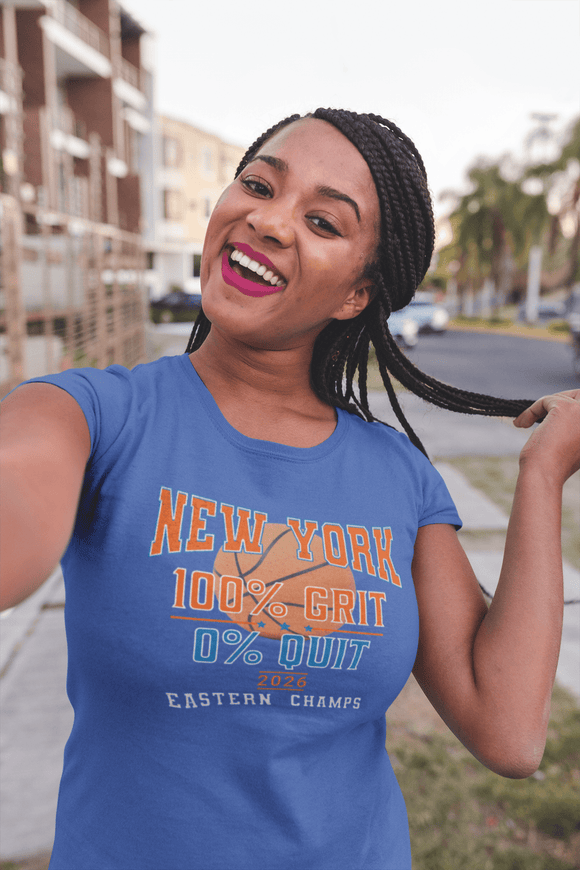 New York Basketball Grit T-Shirt | 2026 Eastern Champs Tee, NY Hoops Fan Orange Blue - Encore2woPinkS