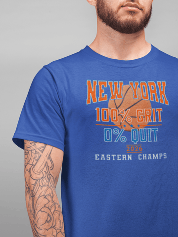 New York Basketball Grit T-Shirt | 2026 Eastern Champs Tee, NY Hoops Fan Orange Blue - Encore2woBlackS