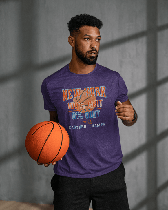 New York Basketball Grit T-Shirt | 2026 Eastern Champs Tee, NY Hoops Fan Orange Blue - Encore2woPinkS