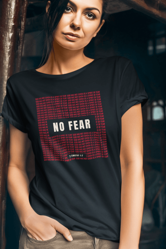 No Fear Graphic Tee — Bold Red Grid Design Faith T-Shirt - Encore2woBlackS