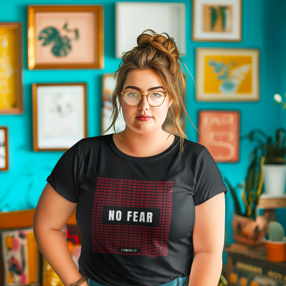 No Fear Graphic Tee — Bold Red Grid Design Faith T-Shirt - Encore2woBlackS