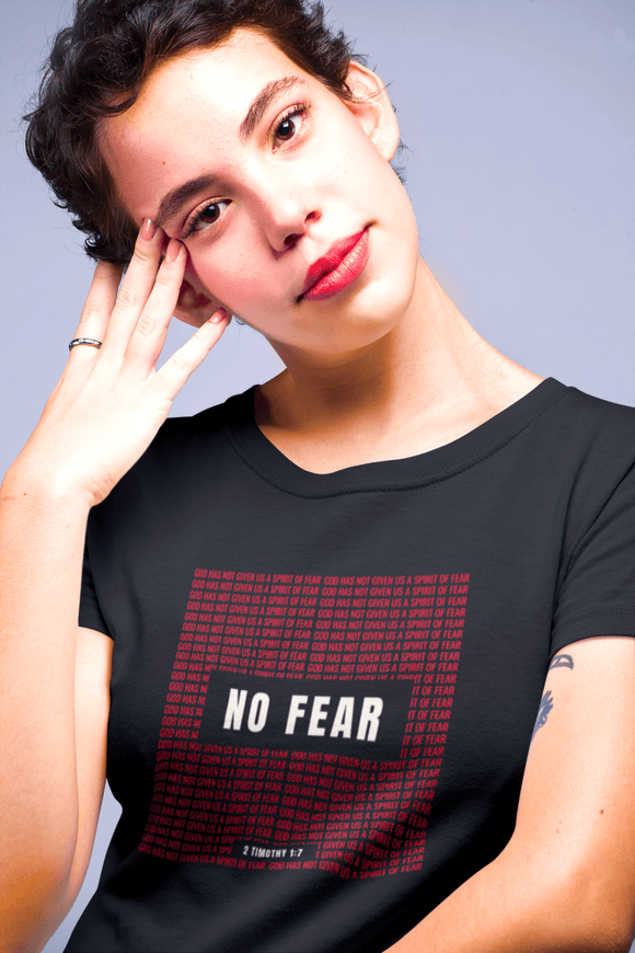 No Fear Graphic Tee — Bold Red Grid Design Faith T-Shirt - Encore2woBlackS