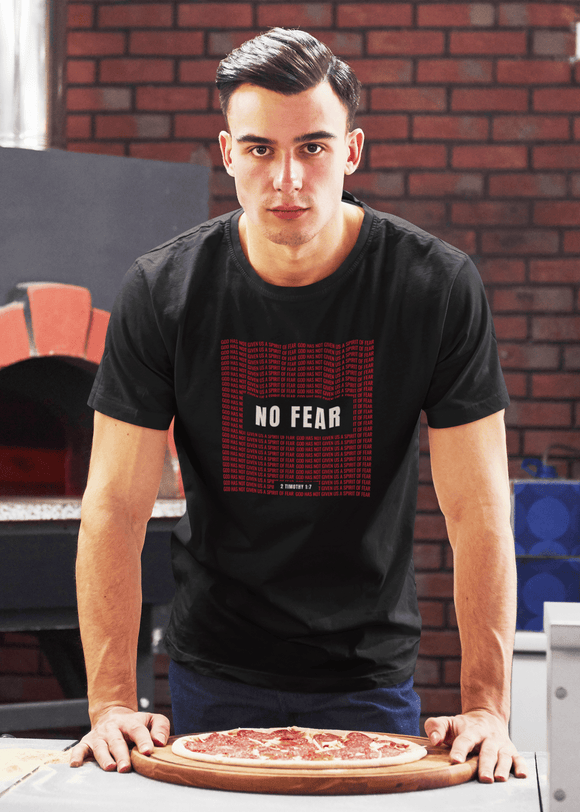 No Fear Graphic Tee — Bold Red Grid Design Faith T-Shirt - Encore2woBlackS