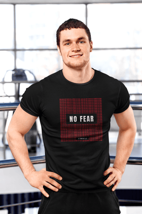 No Fear Graphic Tee — Bold Red Grid Design Faith T-Shirt - Encore2woBlackS