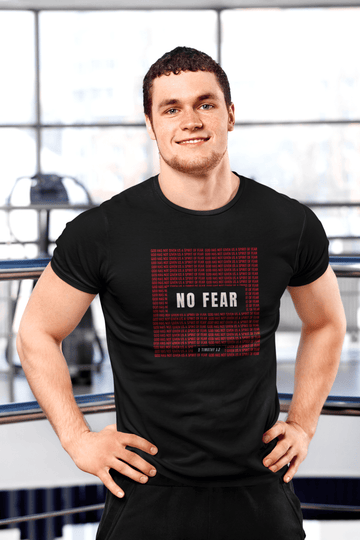 No Fear Graphic Tee — Bold Red Grid Design Faith T-Shirt - Encore2woBlackS