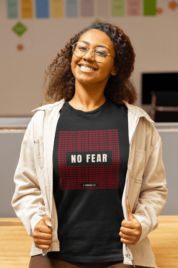 No Fear Graphic Tee — Bold Red Grid Design Faith T-Shirt - Encore2woBlackS