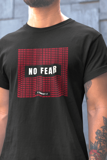 No Fear Graphic Tee — Bold Red Grid Design Faith T-Shirt - Encore2woBlackS