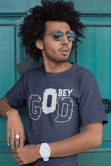 Obey God Christian Graphic T-Shirt - Encore2woNavyS