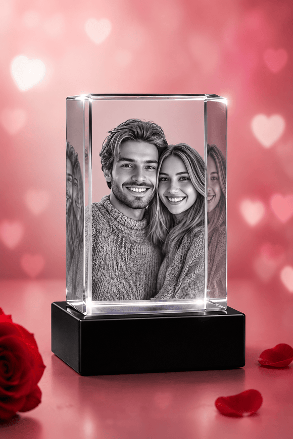 Personalized 3D Photo Engraved Crystal Cube Gift - Encore2woMediumCrystal + LED Base