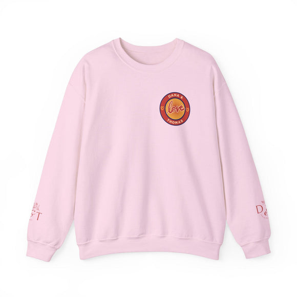 Personalized Custom Couples Name Logo Sweatshirt, Couple Shirt, Initial On Sleeve - Encore2woSLight Pink