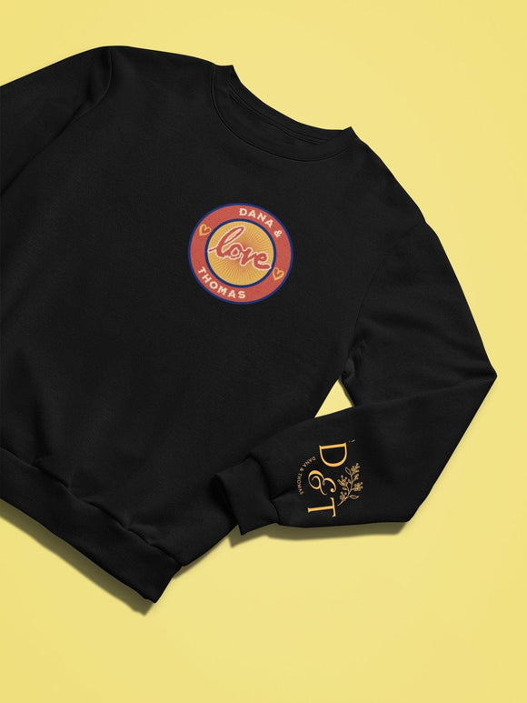 Personalized Custom Couples Name Logo Sweatshirt, Couple Shirt, Initial On Sleeve - Encore2woSDark Heather