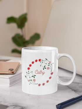 Personalized Floral Name Mug - Customizable 12oz Ceramic - Encore2wo