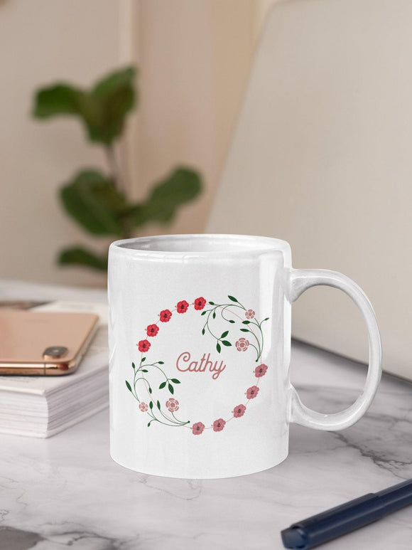 Personalized Floral Name Mug - Customizable 12oz Ceramic - Encore2wo