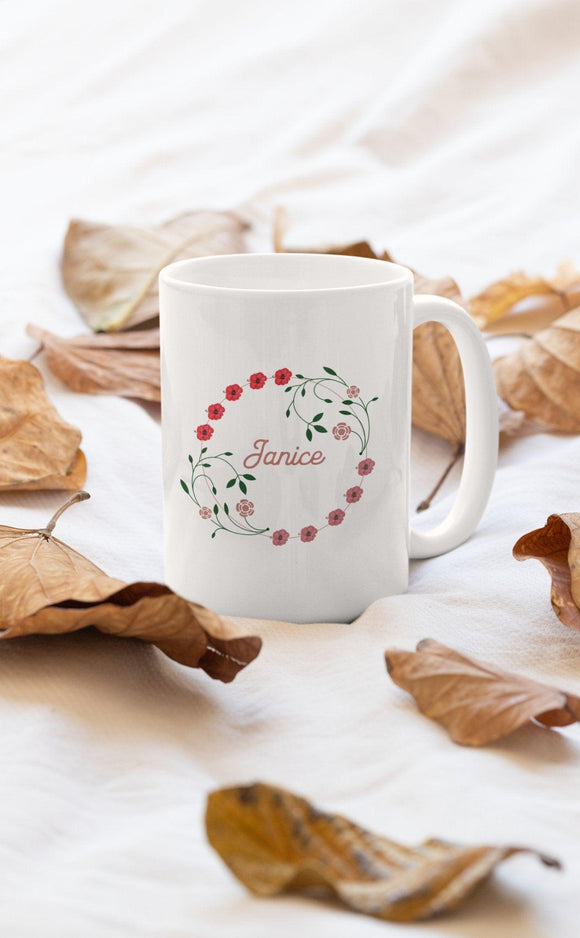 Personalized Floral Name Mug - Customizable 12oz Ceramic - Encore2wo