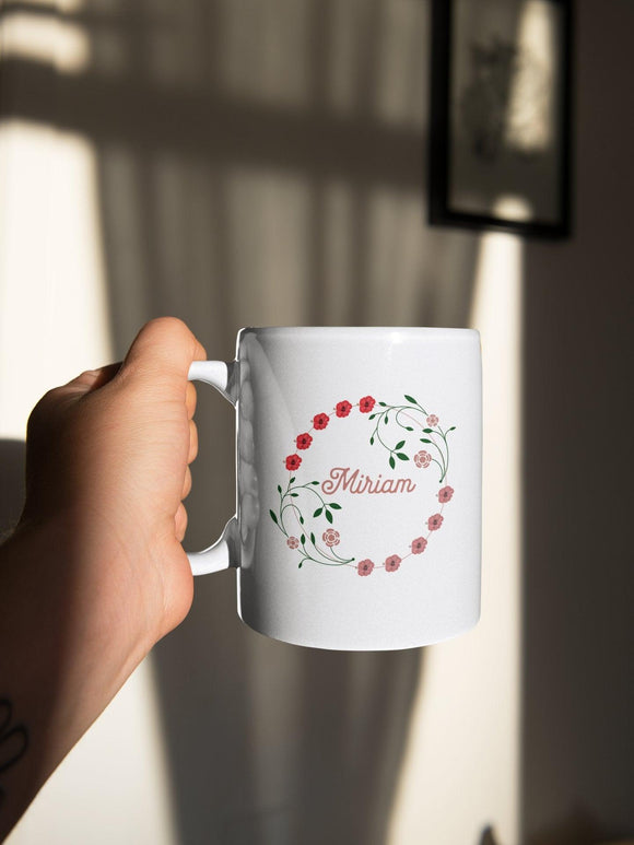 Personalized Floral Name Mug - Customizable 12oz Ceramic - Encore2wo