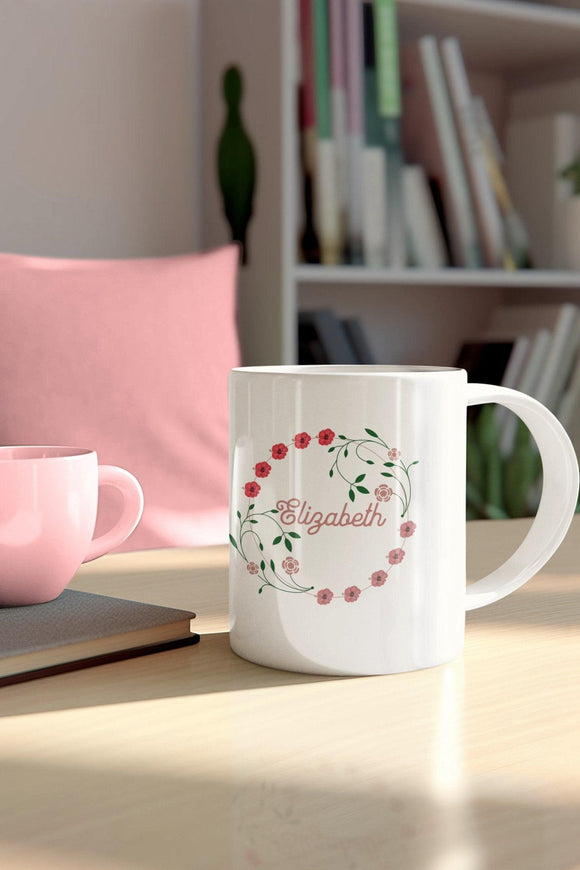 Personalized Floral Name Mug - Customizable 12oz Ceramic - Encore2wo