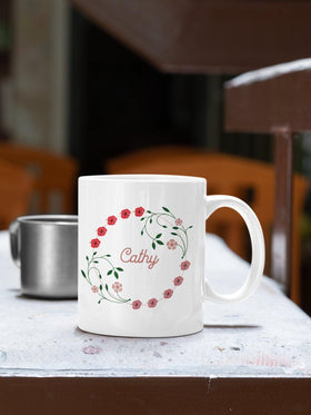 Personalized Floral Name Mug - Customizable 12oz Ceramic - Encore2wo