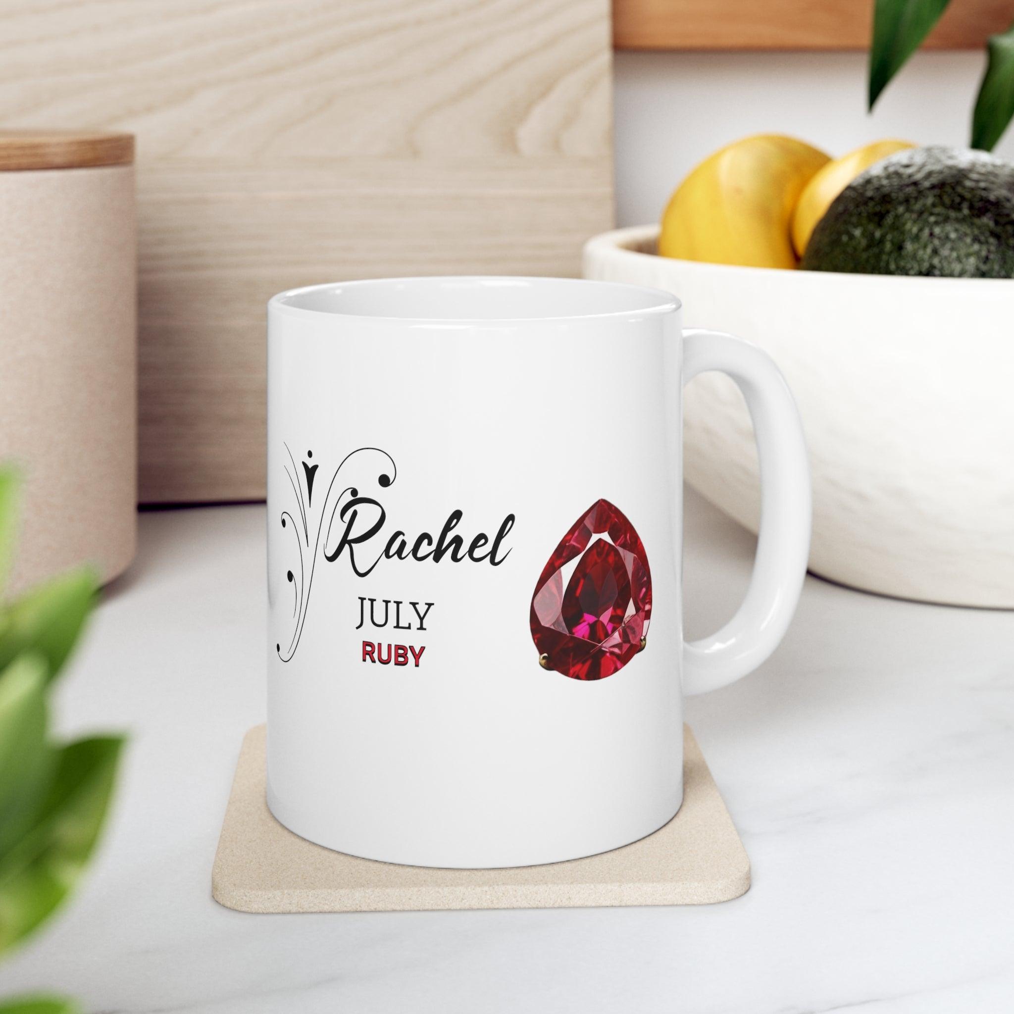 Personalized Name Birthstone Ceramic Mug 11oz with Birthstone Image and Month - Encore2wo11oz