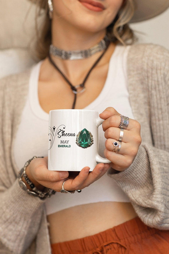 Personalized Name Birthstone Ceramic Mug 11oz with Birthstone Image and Month - Encore2wo11oz