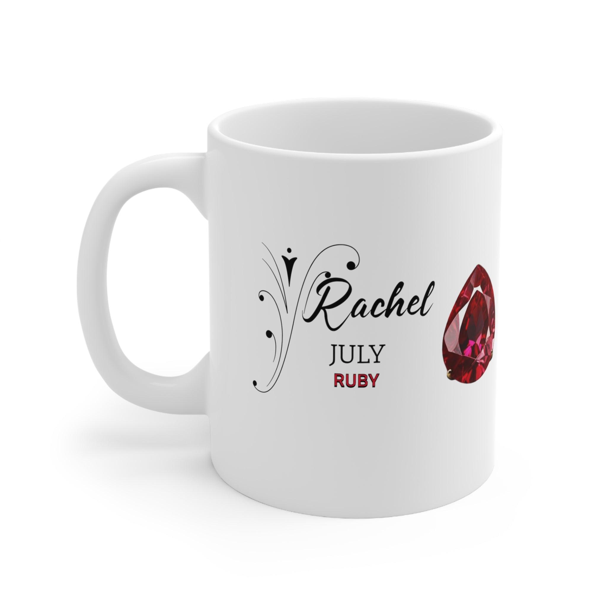 Personalized Name Birthstone Ceramic Mug 11oz with Birthstone Image and Month - Encore2wo11oz