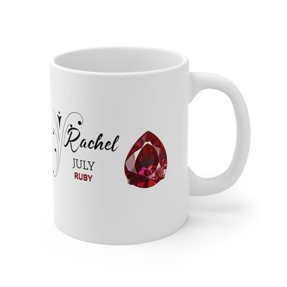 Personalized Name Birthstone Ceramic Mug 11oz with Birthstone Image and Month - Encore2wo11oz