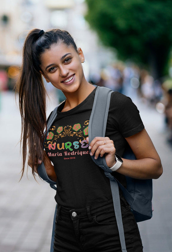 Personalized Nurse T-Shirt Custom Name & Since Year Nurse Appreciation - Encore2woBlackS