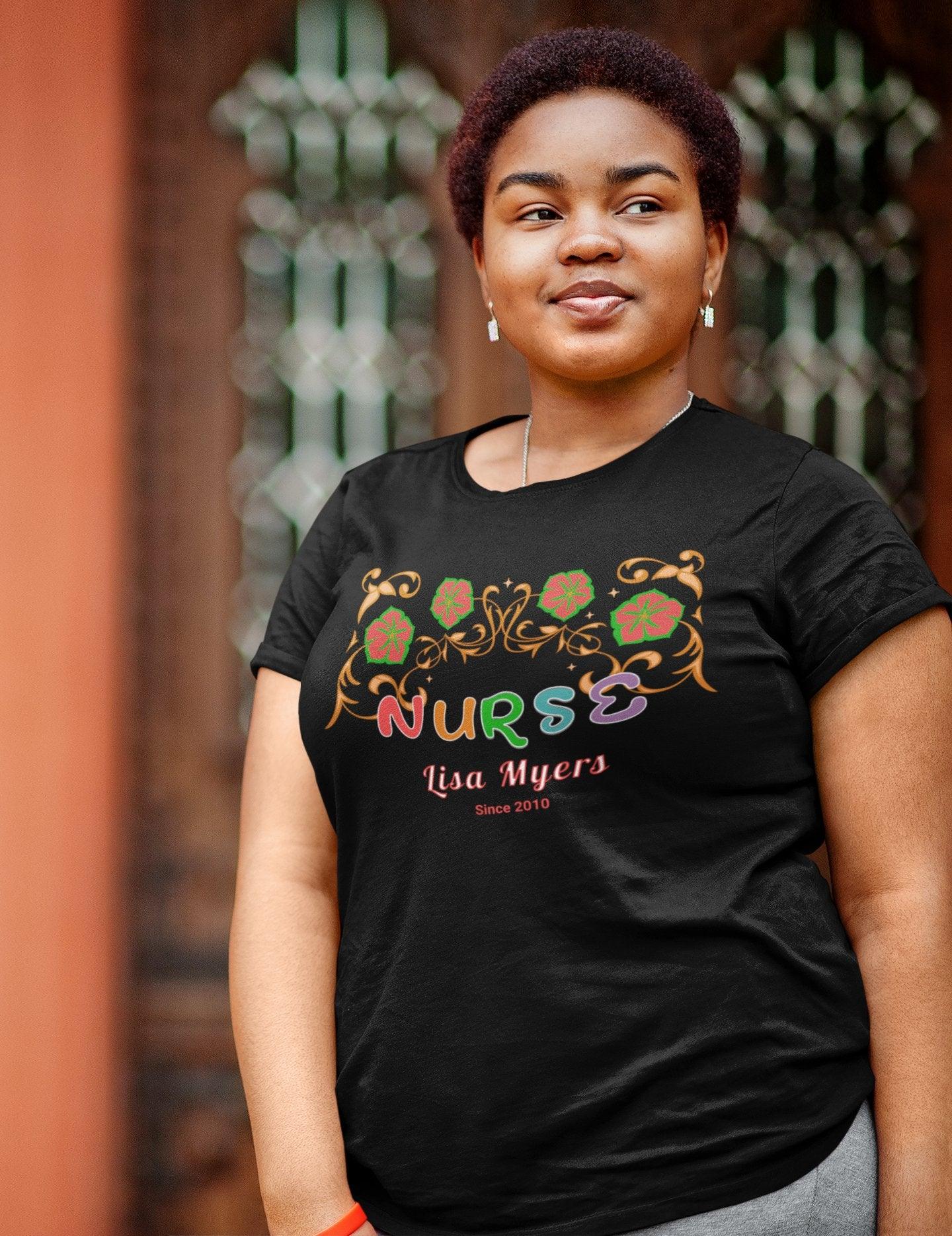 Personalized Nurse T - Shirt Custom Name & Since Year Nurse Appreciation - Encore2woBlackS