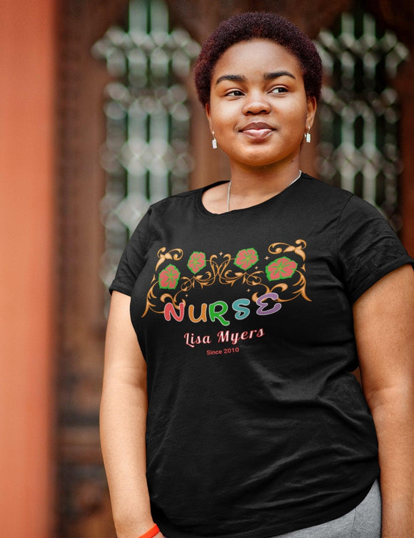 Personalized Nurse T-Shirt Custom Name & Since Year Nurse Appreciation - Encore2woBlackS
