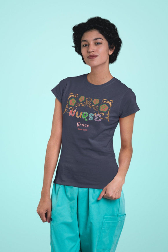 Personalized Nurse T-Shirt Custom Name & Since Year Nurse Appreciation - Encore2woBlackS