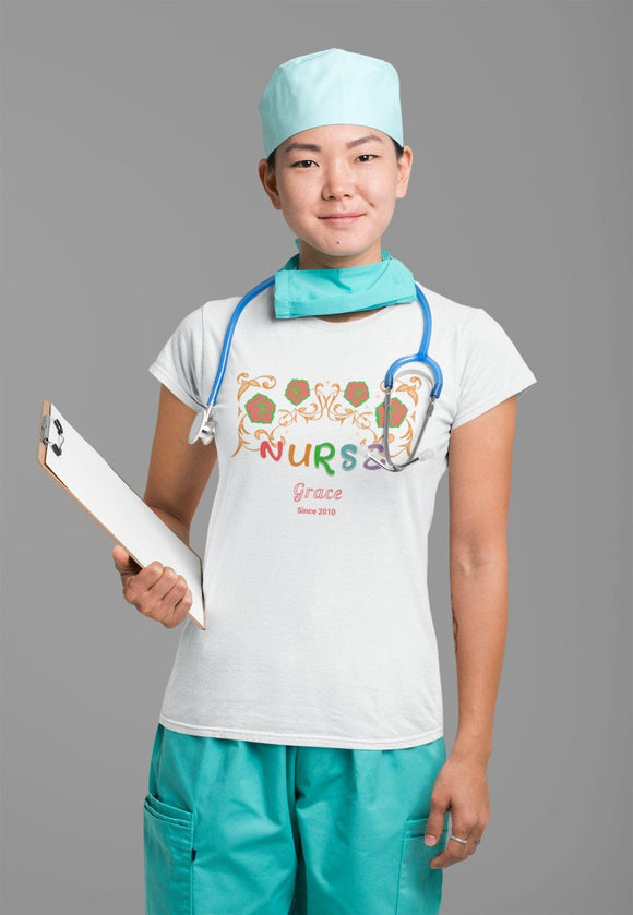 Personalized Nurse T-Shirt | Custom Name & Since Year - Encore2woBlackS