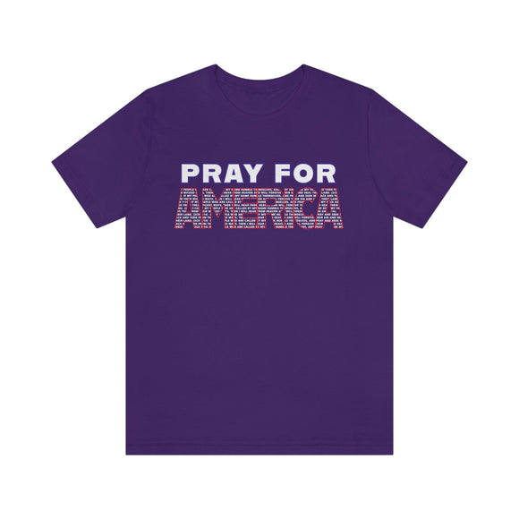 Pray For America with 2 Chronicles 7:14 Inscribed Unisex Short Sleeve Tee - Encore2woTeam PurpleS