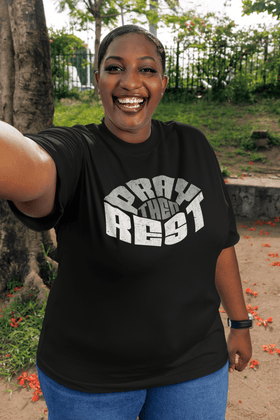 Pray Then Rest Christian Graphic Tee Inspirational Faith Shirt - Encore2woBlackS