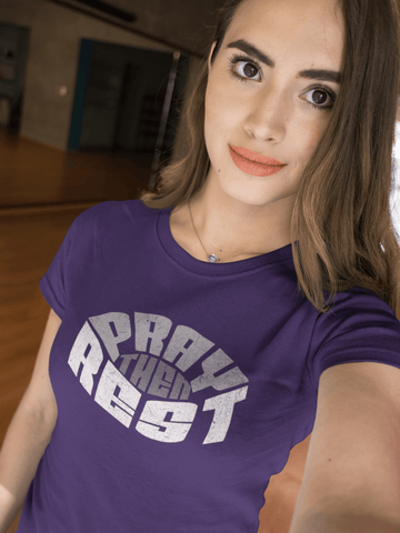 Pray Then Rest Christian Graphic Tee Inspirational Faith Shirt - Encore2woNavyS