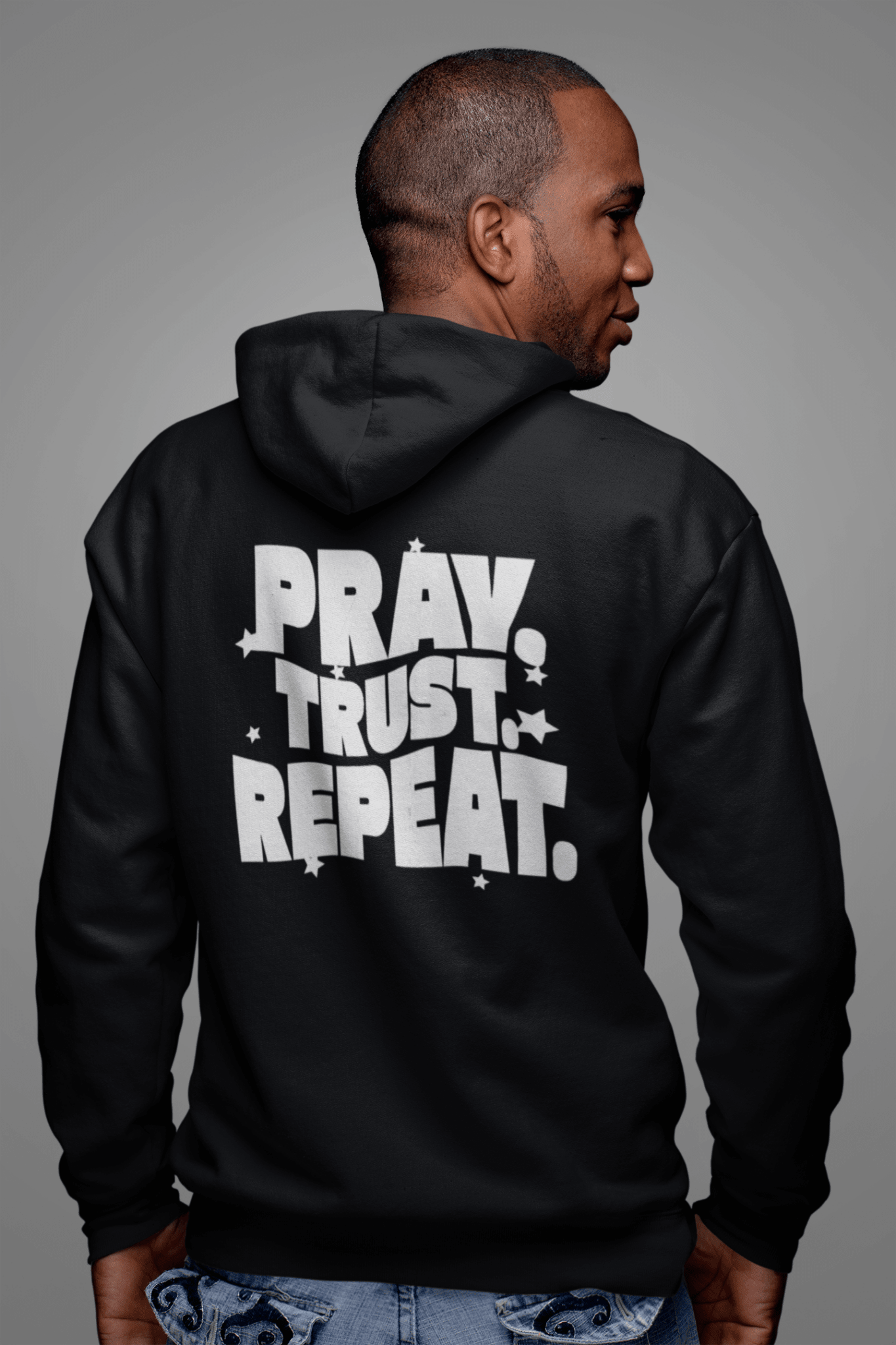 Pray Trust Repeat Zip Hoodie Back Print Christian Sweatshirt - Encore2woSBlack