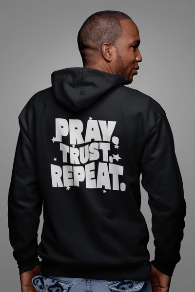 Pray Trust Repeat Zip Hoodie Back Print Christian Sweatshirt - Encore2woSBlack