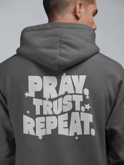 Pray Trust Repeat Zip Hoodie Back Print Christian Sweatshirt - Encore2woSCharcoal Heather