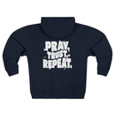 Pray Trust Repeat Zip Hoodie Back Print Christian Sweatshirt - Encore2woSNavy