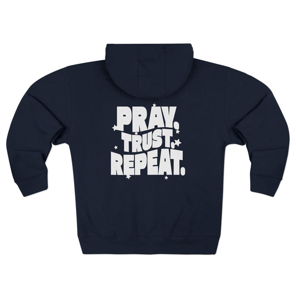 Pray Trust Repeat Zip Hoodie Back Print Christian Sweatshirt - Encore2woSNavy