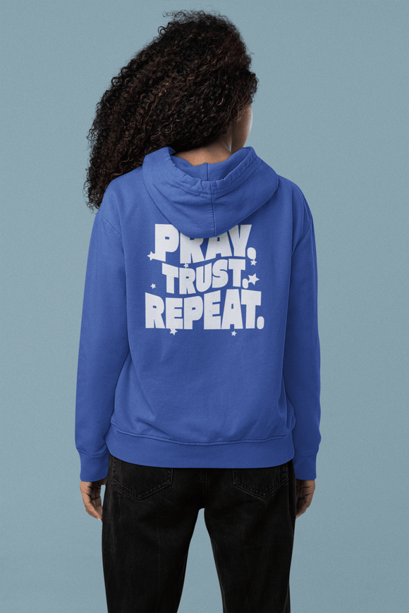 Pray Trust Repeat Zip Hoodie Back Print Christian Sweatshirt - Encore2woSTrue Royal