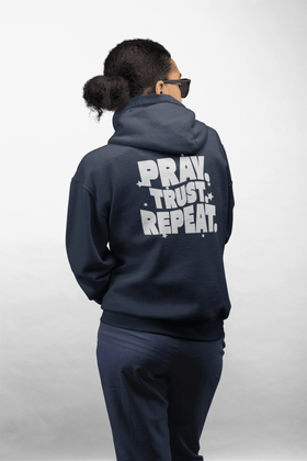 Pray Trust Repeat Zip Hoodie Back Print Christian Sweatshirt - Encore2woSNavy