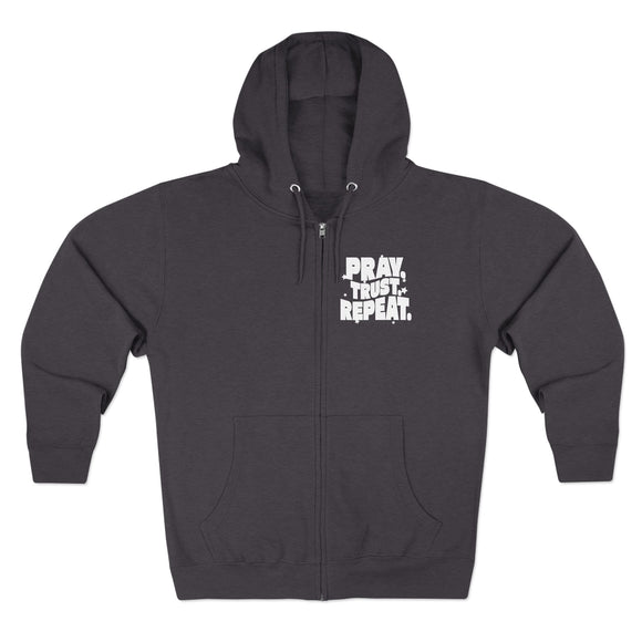 Pray Trust Repeat Zip Hoodie Front and Back Print Christian Sweatshirt - Encore2woSNavy