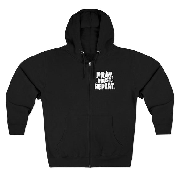 Pray Trust Repeat Zip Hoodie Front and Back Print Christian Sweatshirt - Encore2woSNavy