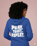 Pray Trust Repeat Zip Hoodie Front and Back Print Christian Sweatshirt - Encore2woSNavy