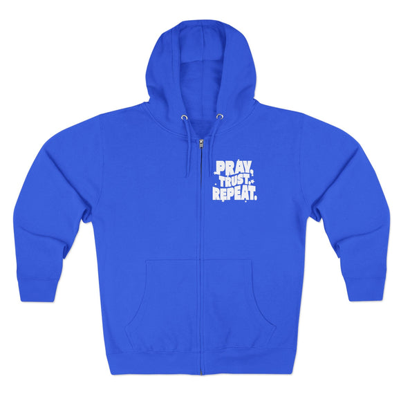Pray Trust Repeat Zip Hoodie Front and Back Print Christian Sweatshirt - Encore2woSNavy