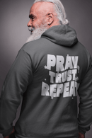 Pray Trust Repeat Zip Hoodie Front and Back Print Christian Sweatshirt - Encore2woSNavy