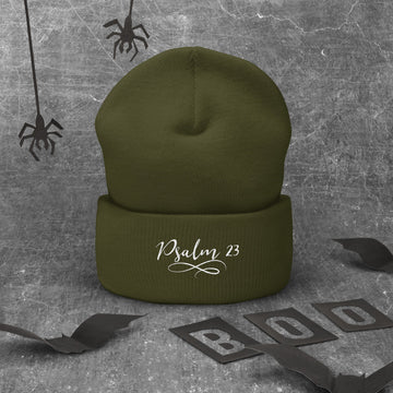Psalm 23 Embroidered White Cuffed Beanie - Encore2woOlive