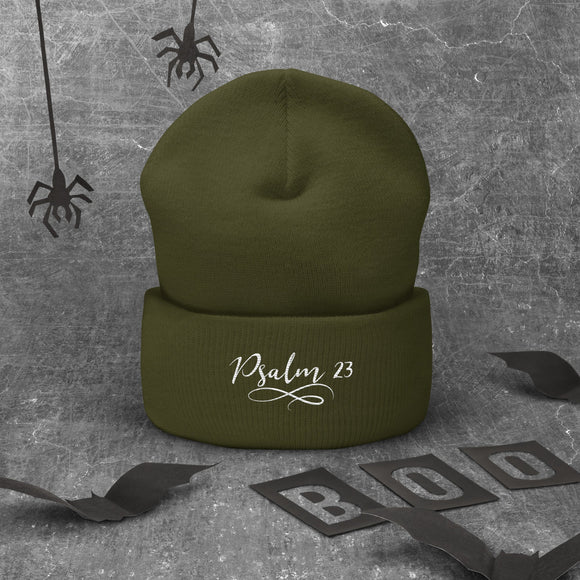 Psalm 23 Embroidered White Cuffed Beanie - Encore2woOlive